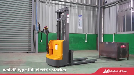 Chariot élévateur semi-électrique à batterie pour conteneurs de 1,5 tonne, hauteur de levage de 3 mètres, 4 mètres, 5,5 mètres, moteur à courant alternatif, gerbeur manuel à pied